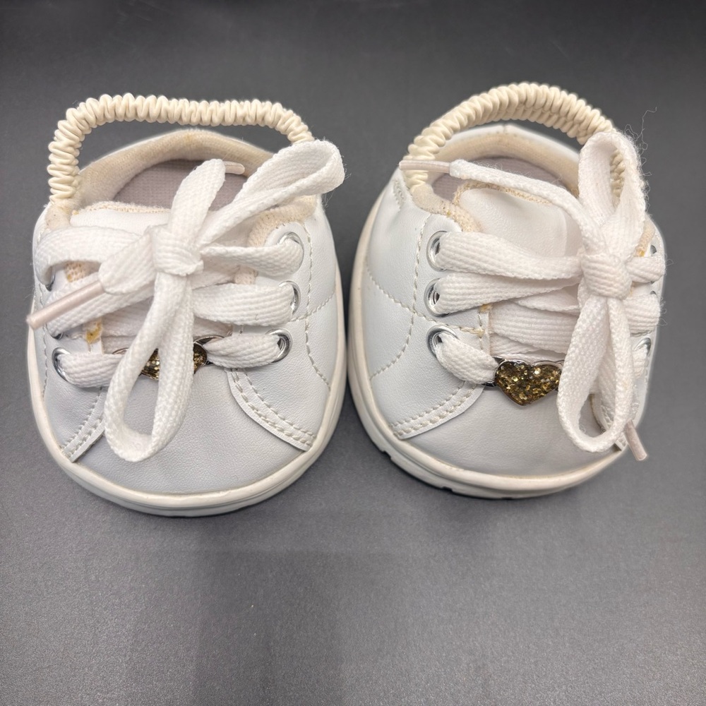 Build A Bear Workshop Sketchers Tennis Shoes White‎ Gold Heart Elastic Back
